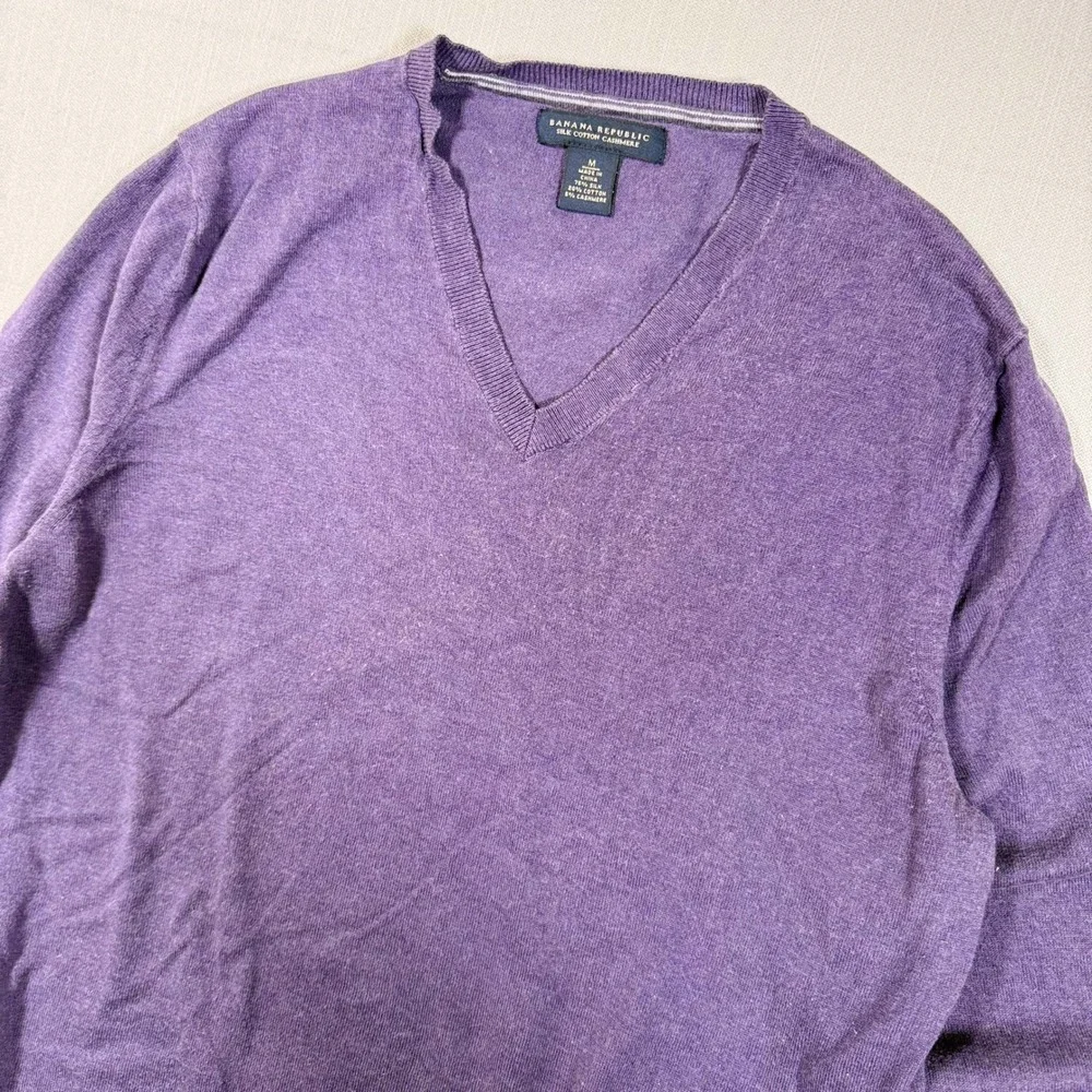 Banana Republic Mens Purple Silk Cotton Cashmere V-Neck Sweater Size M